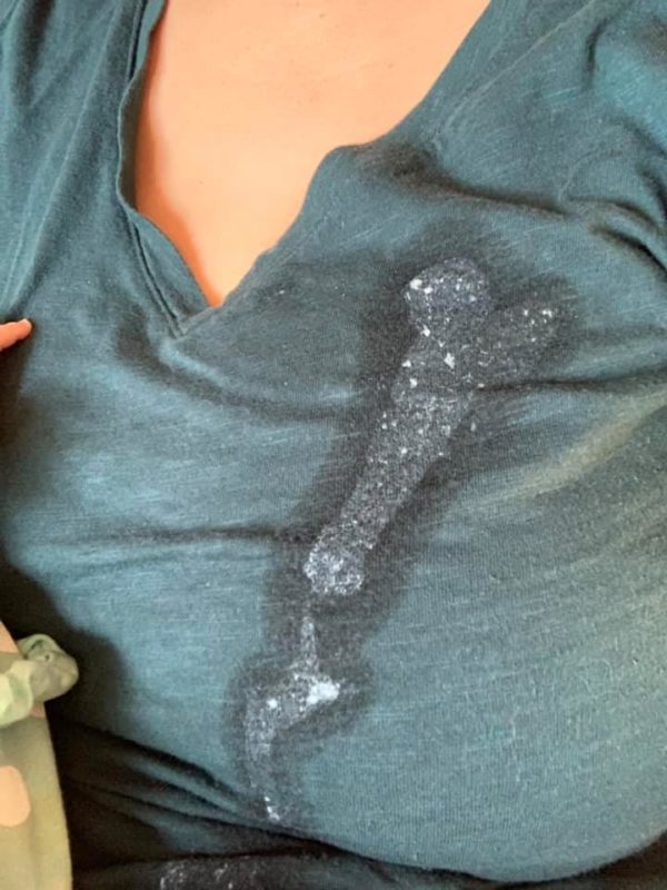 Mom Shares Photo of the Most Hilarious (and Somewhat Vulgar) Spit-Up Stain Ever | A trained artist could not have done a better job!