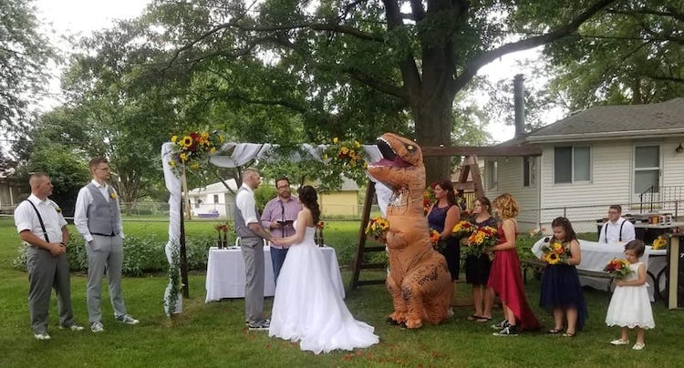 Maid of Honor Wears T-Rex Costume to Wedding