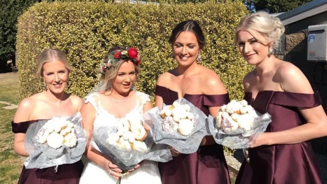 Forget Flowers! This Bride Made An Unconventional (But Delicious!) Choice For Her Bouquet | Paige Kirk from Sydney, Australia decided to walk down the aisle with a bouquet of donuts instead of roses.