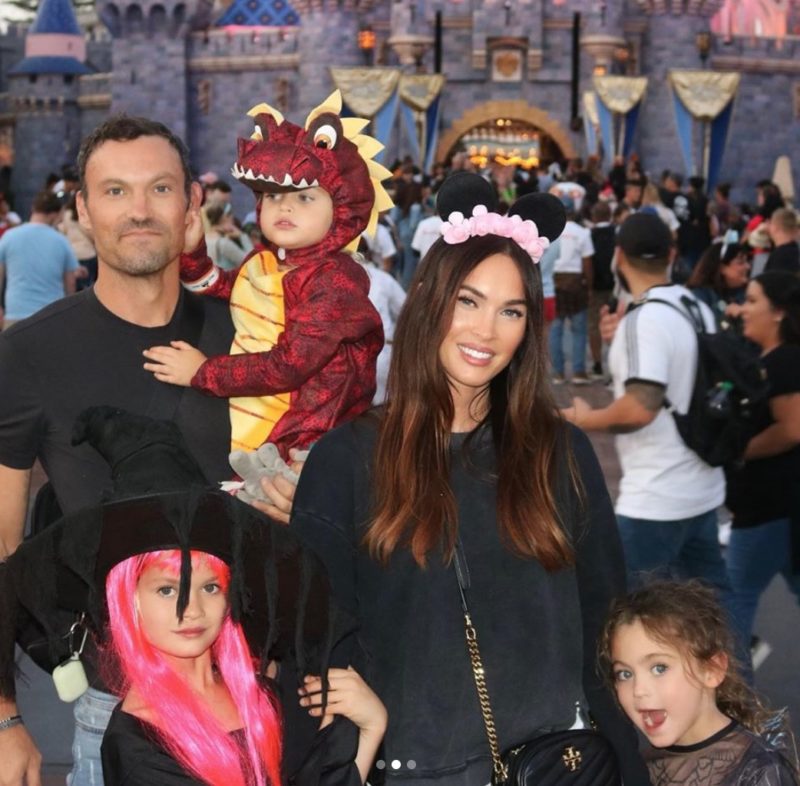 actress megan fox shares sweet, but rare, halloween snaps of kids with dad brian austin green | celebrity moms: they're just like us ... when it comes to getting one good photo of their kids where no one is crying and everyone is looking at the camera.