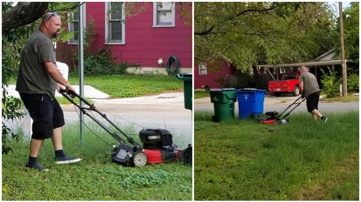 co parenting ex husband mows lawn