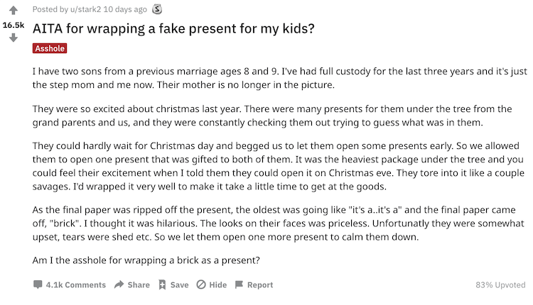 This Dad Thought It Would Be Funny to Wrap Bricks Up for His Kids as Fake Christmas Presents, But It Didn't Go So Well