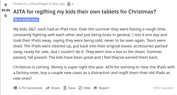 This Mom Plans to Regift Her Kids Their Own iPads for Christmas and Wants to Know if That Makes Her a Jerk
