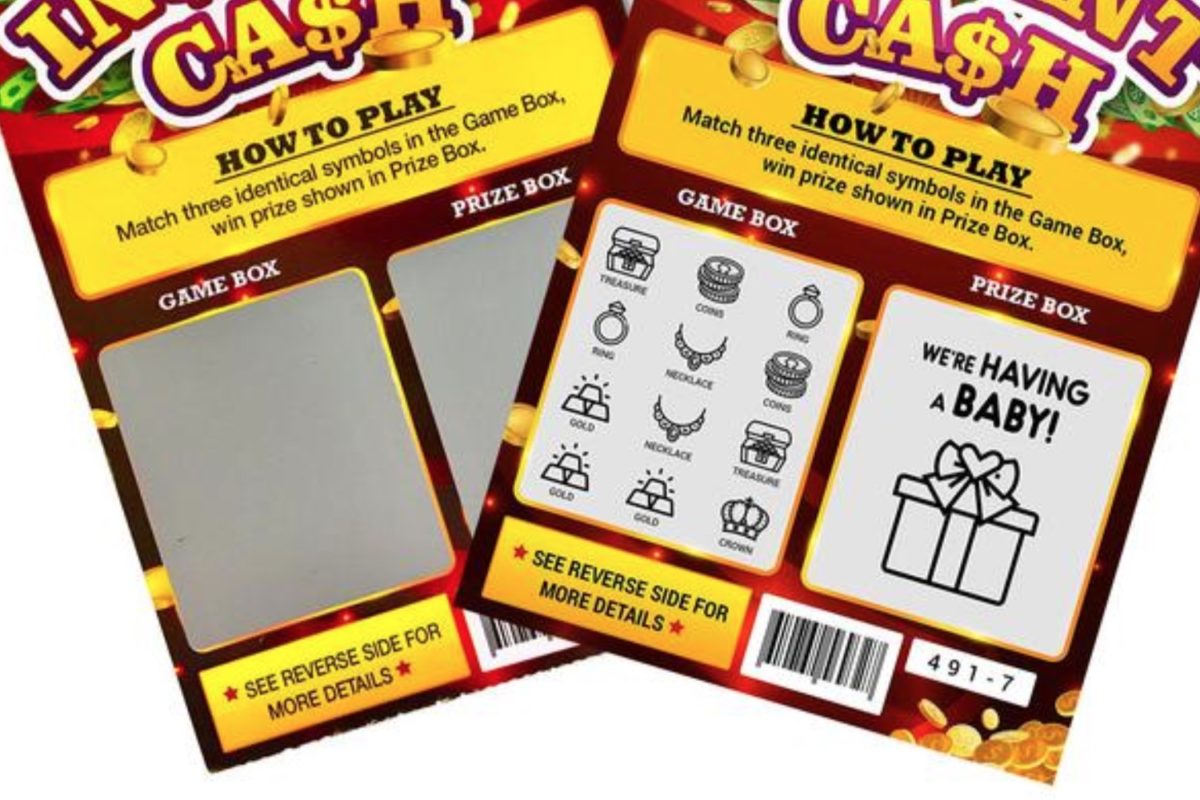 there's a new way to announce you're having a baby to your loved ones—scratch-off lottery tickets