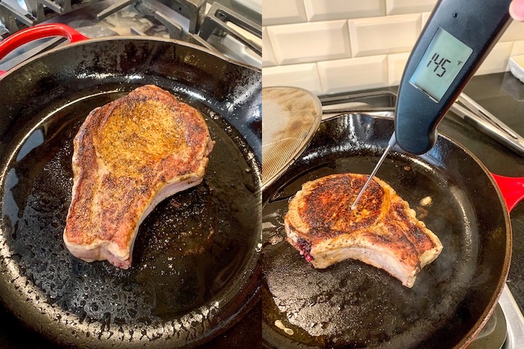 ayesha curry’s easy pork chops recipe spice cooking in pan steps