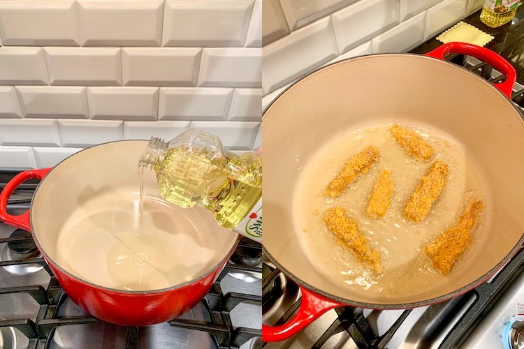 jennifer garner's crispy fish sticks recipe frying in pan