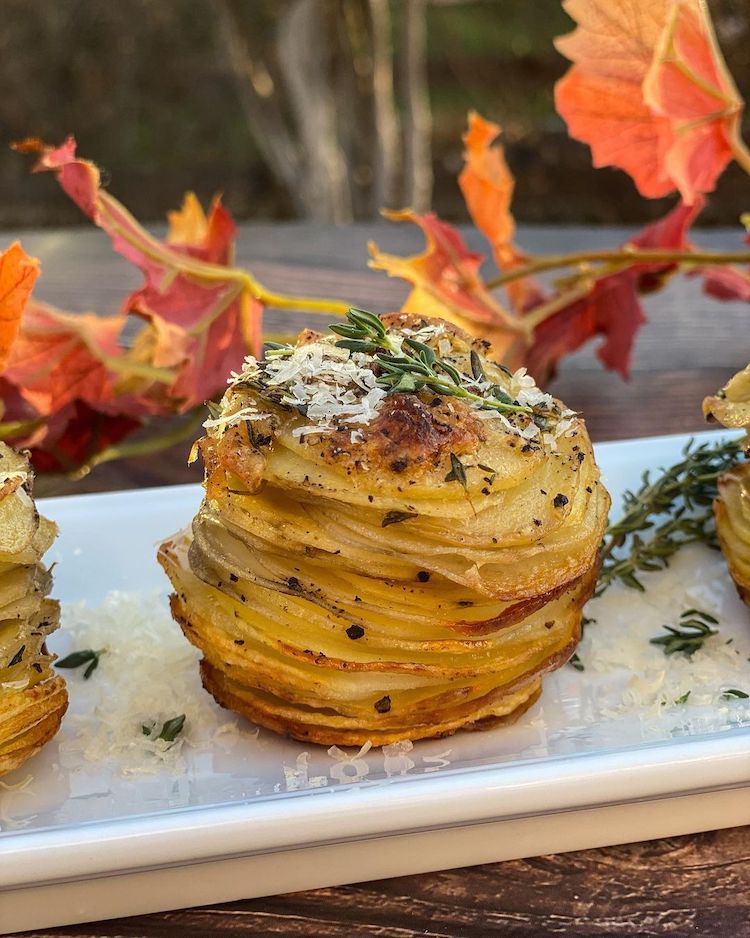 10 Modern Thanksgiving Sides Certain to Refresh Your Holiday Dinner Garlic Parmesan Stacked Potatoes