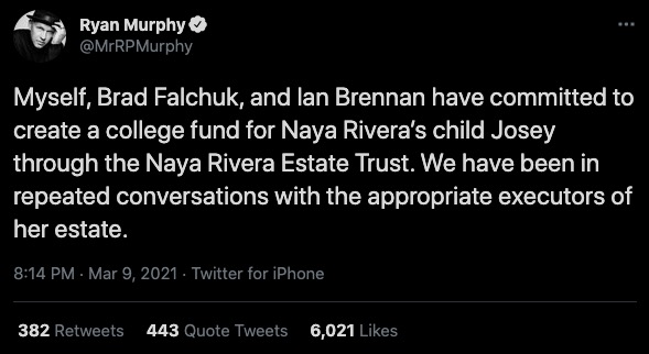 naya rivera's father slams glee creator ryan murphy for not following up on promise to care for her son