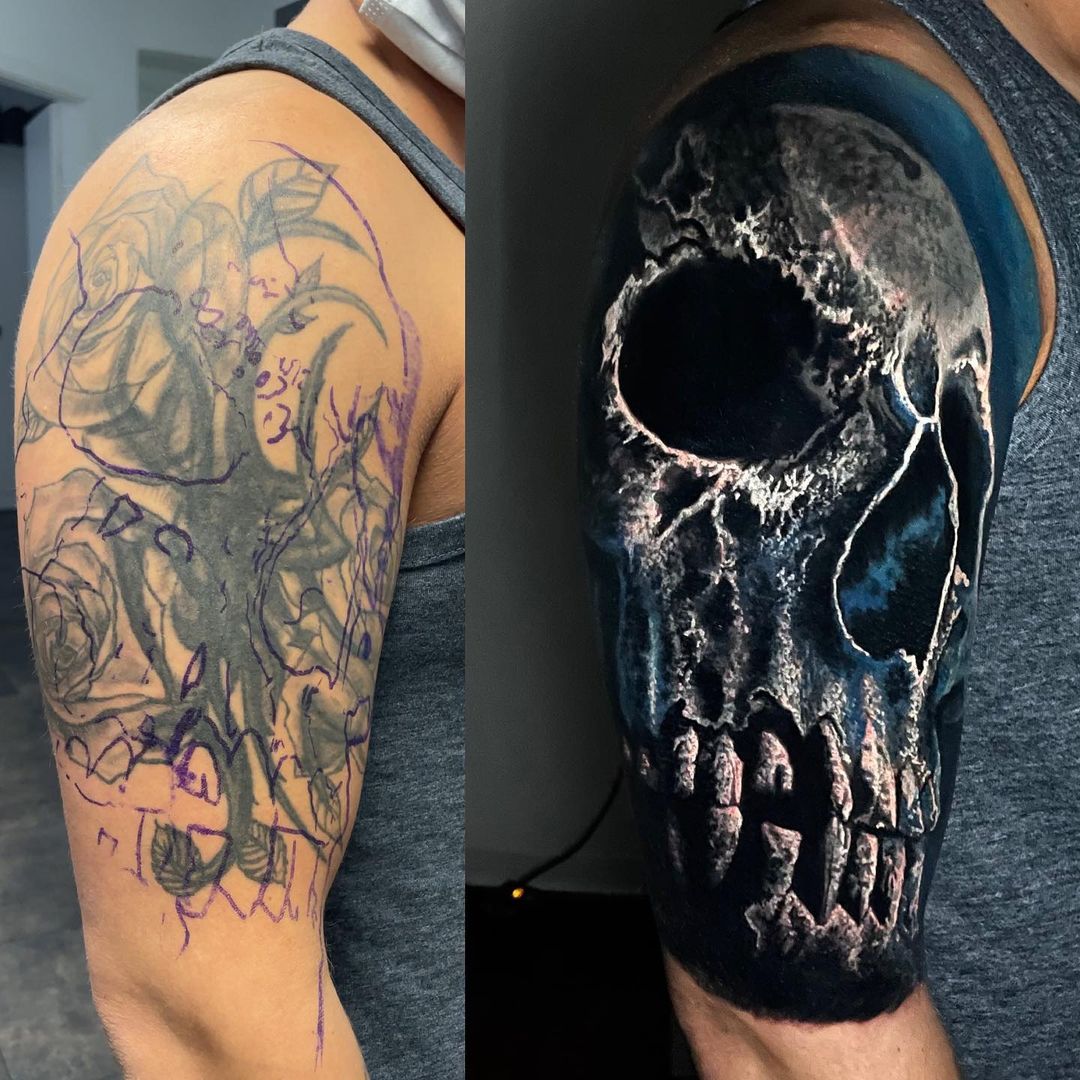 Demon and Skull CoverUp Tattoo by Alan Aldred TattooNOW