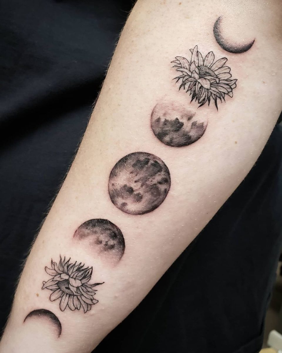 Sunflower moon and stars tattoo  Star tattoos Tattoos Sun tattoo