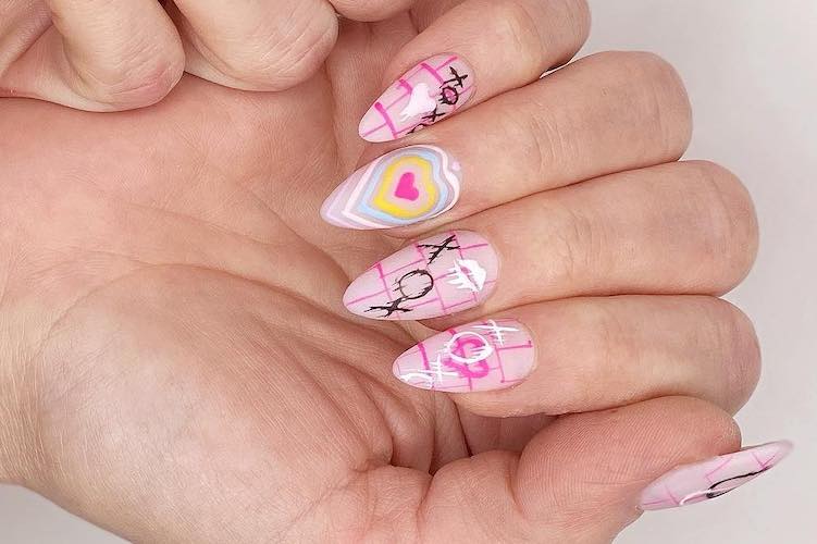 pink valentines day nails