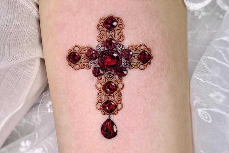 Cross Flower Temporary Tattoo / Religious Tattoo - Etsy Finland