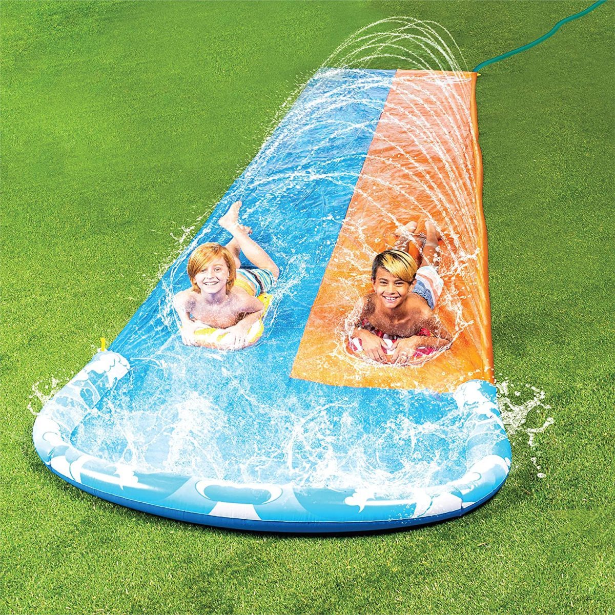 15.74 Feet Slip N Slide Giant Garden Water Slide,Slip and Slide,Inflatable Crash Pad with Water Spray Device for Water Party Outdoor Toy Water Sports Super Waterslide for Kids Double Water Slide 