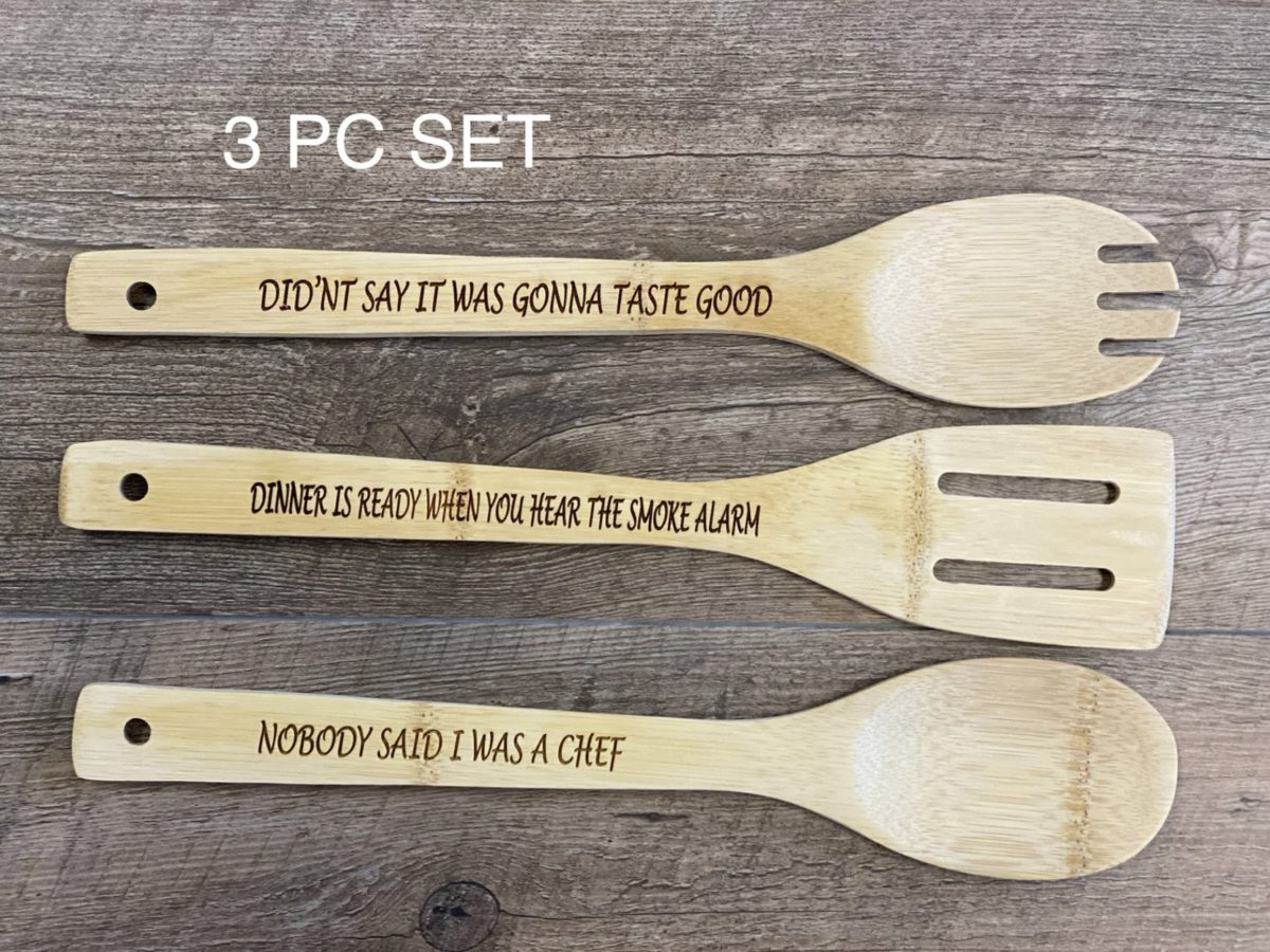 wooden kitchen utensils engraved 