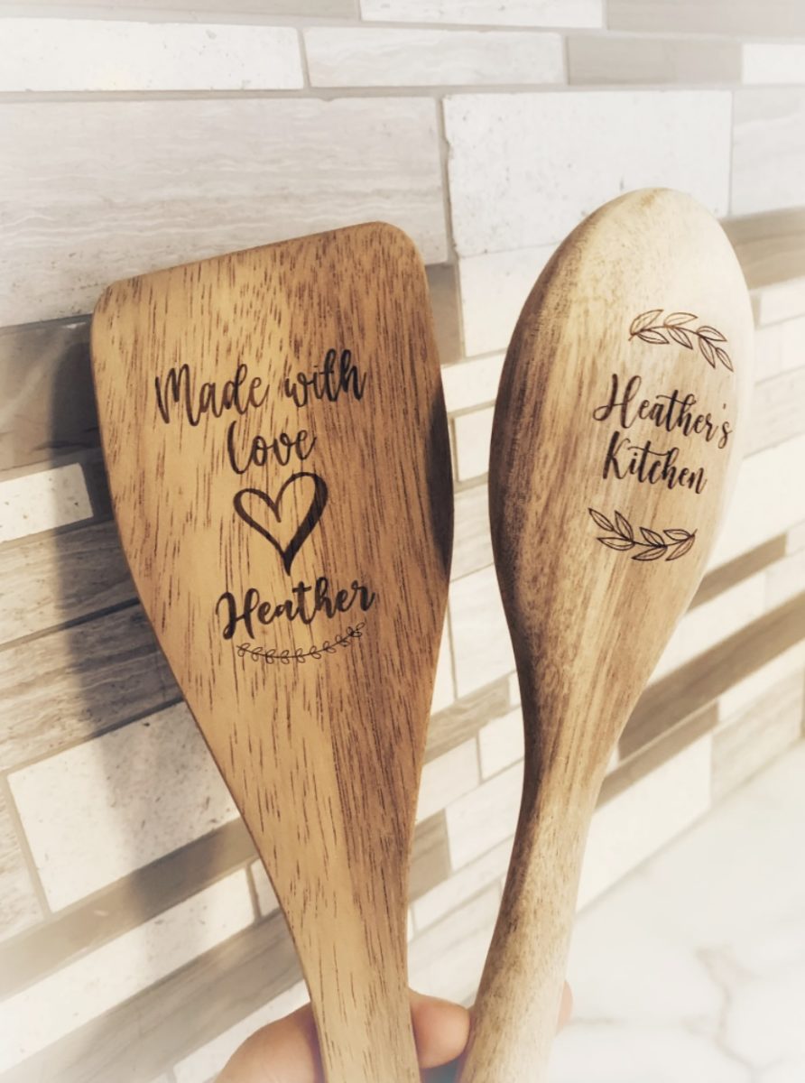 wooden kitchen utensils engraved 