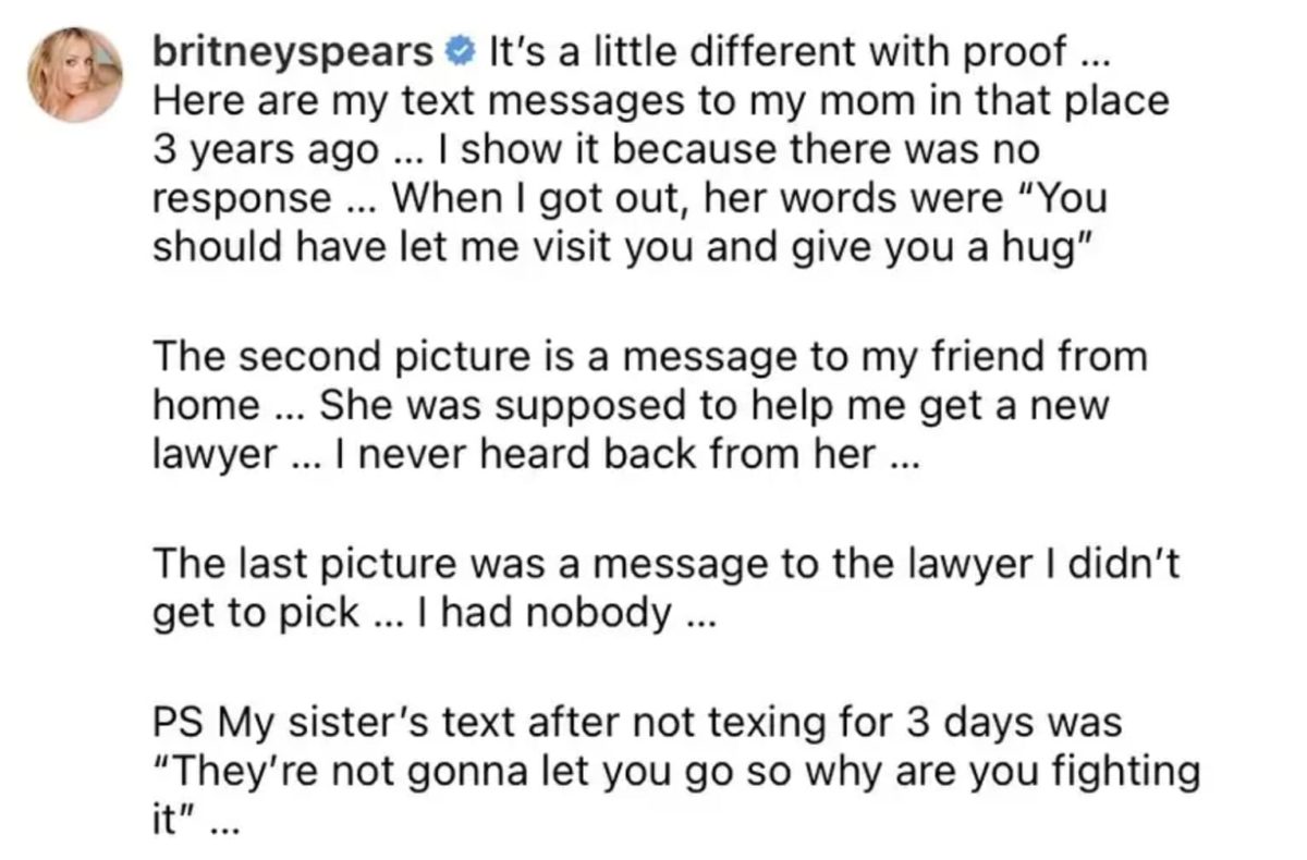 lynne spears posts new private texts after britney spears claimed she was ignored in mental health facility