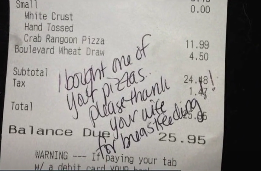 Waitress Shows Her Appreciation for Breastfeeding Mother, Surprises Her With Free Pizza