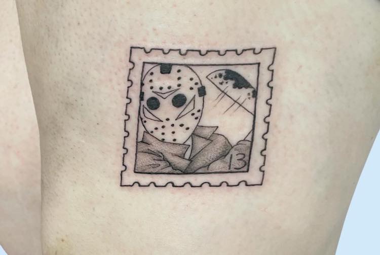 cool little jason tattoo i got to do yesterday not perfect but as an  apprentice and this being my 10th tattoo im pretty proud of it thought  this sub would like it 