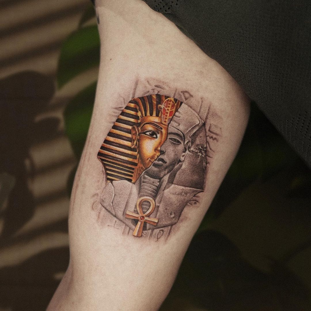 Tattoo uploaded by Alex Wikoff • Egyptian woman via instagram  hannahflowers_tattoos #cat #Egyptian #woman #portrait #neotraditional  #color #ladyhead #hannahflowers • Tattoodo