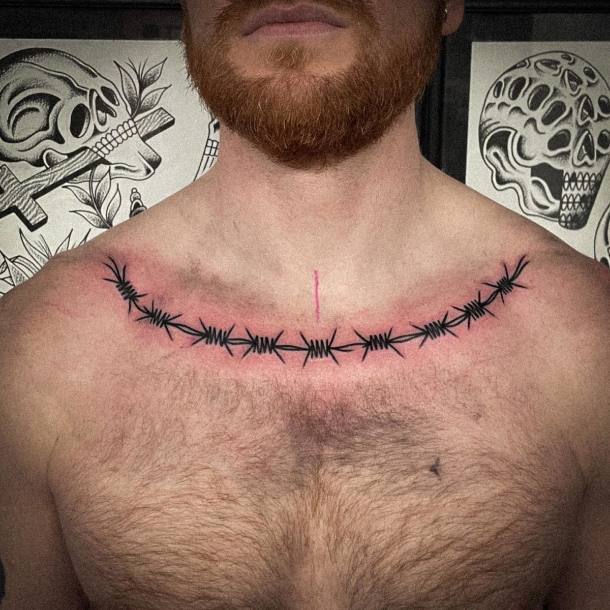 Awesome Blue Ink Barbed Wire Tattoo Design