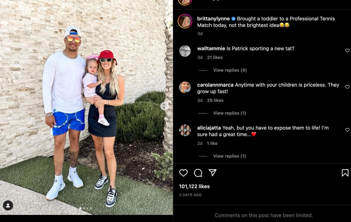 brittany mahomes says bringing her 2-year-old daughter to a pro tennis match wasn’t the brightest idea | on wednesday, brittany mahomes said it wasn't the 'brightest idea' to bring her 2-year-old daughter to a professional tennis match with husband patrick mahomes.