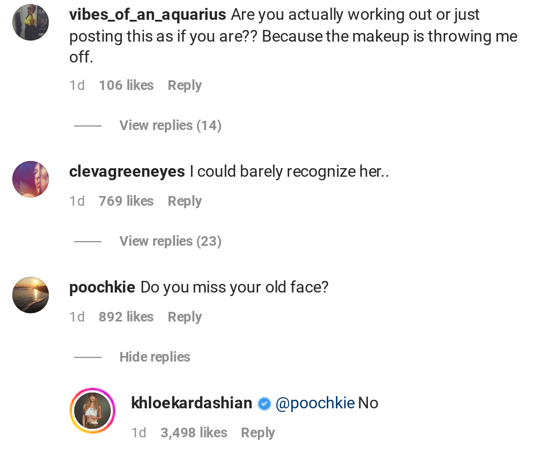 Instagram User Asks Khloe Kardashian If She Misses Her Old Face – She Gives the Perfect Response