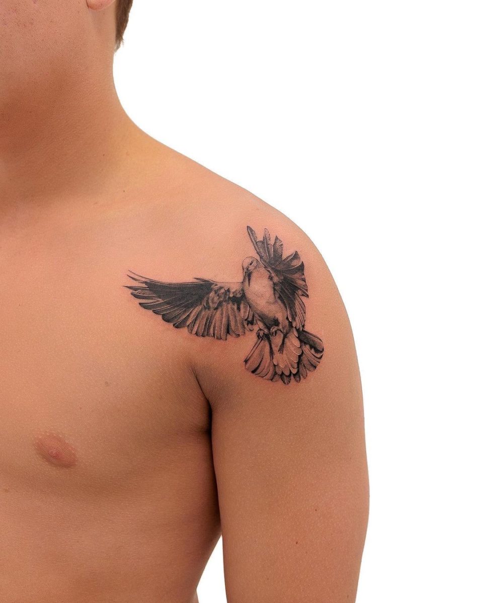 Dove and angel with wings under the cloud chest tattoos for men. | Chest  tattoo men, Chest tattoo, Tattoos for guys