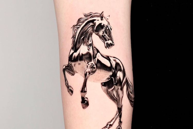 Hand drawn of traditional horse tattoo outline Vector Image