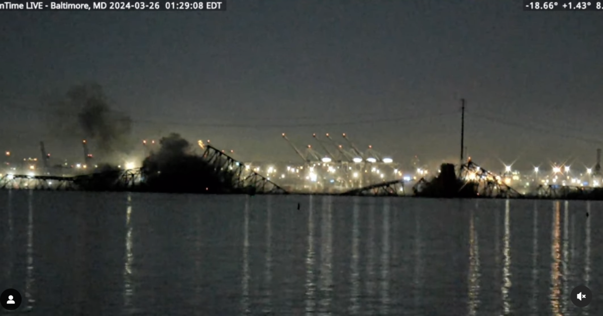 Cargo Ship Crashes into Francis Scott Key Bridge; Rescue Efforts Underway | After a cargo ship struck the Francis Scott Key Bridge in Baltimore, video shows the major bridge collapsing on top of it.